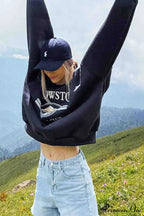 Navy Blue Crew Neck Long Sleeve Sweatshirt with Print