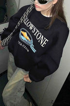 Navy Blue Crew Neck Long Sleeve Sweatshirt with Print