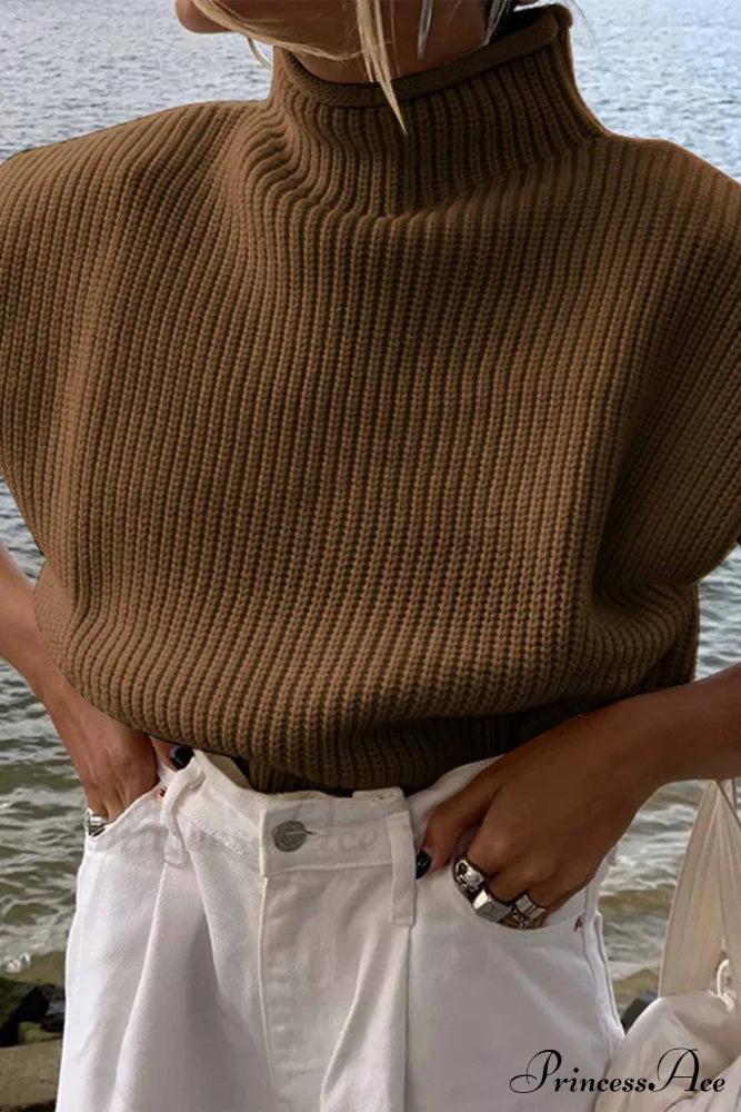 Neck Mock Sleeveless Sweater