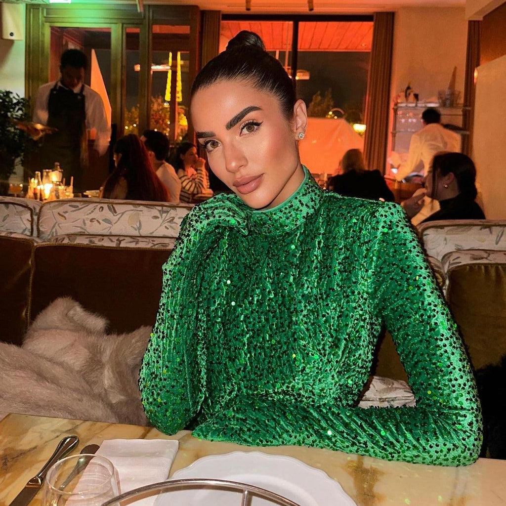 Soft Velvet Embrace Sequin Gloves Mini Dress