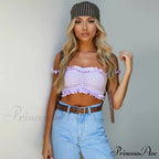 New Cute Purple Off Shouler Crop Ruffles t shirtTube For Women Summer Clothes Tank top