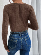 New Design Kink Deep V-Neck Solid Color Slim Sweater Top Women