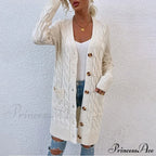 New Long Coat Twisted Rope Solid Color Knitted Cardigans