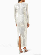 New Sexy Long Sleeves Luxury Sequins Slim Dress Hollow Flower Party Dress
