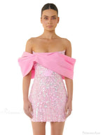 New Sexy Off Shoulder Sequins Pink Slash Neck Sparkly Elegant Party Dress