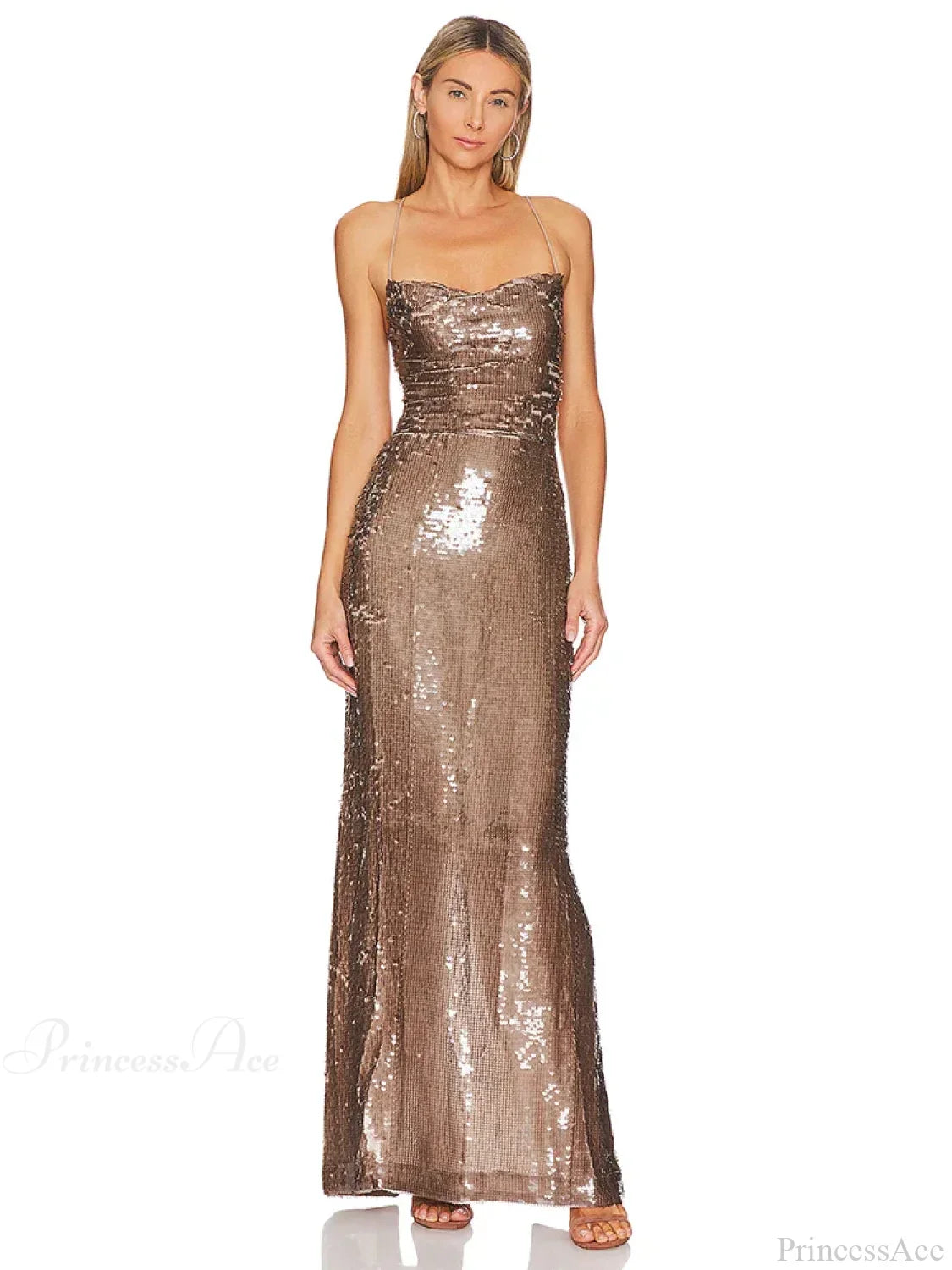 New Sexy Sleeveless Backless Lace-up Slim Long Dress Bright Sequins Party Dress