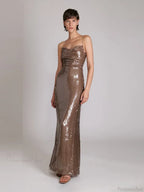 New Sexy Sleeveless Backless Lace-up Slim Long Dress Bright Sequins Party Dress