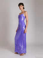 New Sexy Sleeveless Backless Lace-up Slim Long Dress Bright Sequins Party Dress