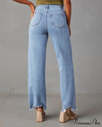 New Women's Women Simple Casual High Waist Wide-leg Trousers Irregular Tassels Women Streetwear All-match Female Pant Jean
