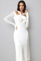 Solid Colour Strappy Maxi Dress-White