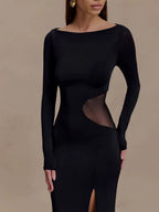 Noemi Mesh Cutout Split Maxi Dress