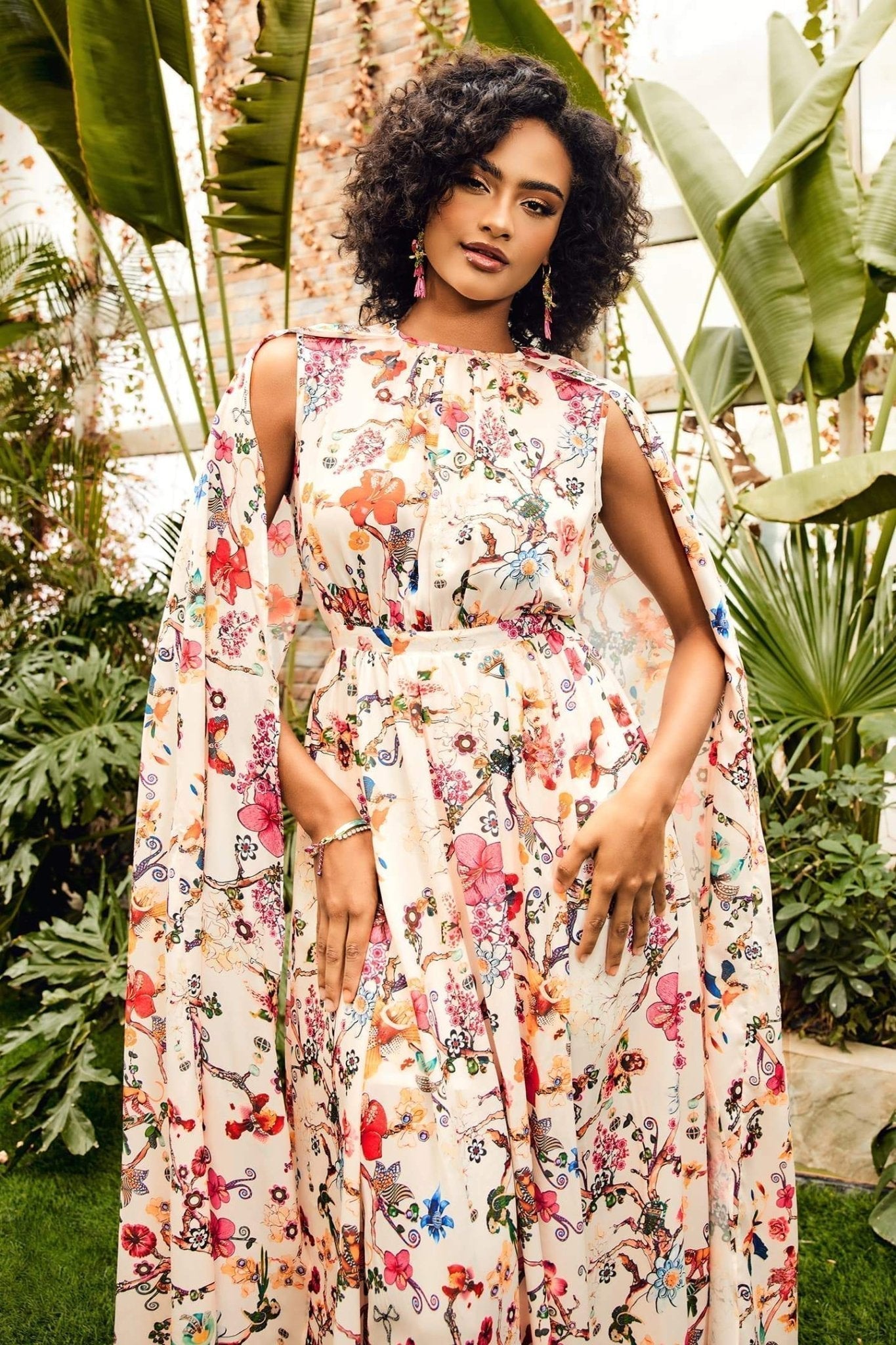 Gloria Statement Round Neck Cape Sleeve Maxi Dress Boutique Collection