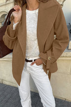 Notched Collar Wool Blend Tie Waist Barn Style Coat
