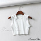 O-Neck White Solid Skinny Crop Top