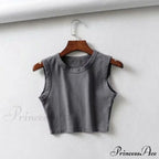 O-Neck White Solid Skinny Crop Top