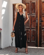 Oakley Pocketed Button Down Maxi Dress Black