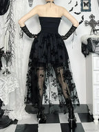 Obscure Blooms Net Bodice Midi Dress