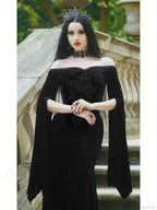 Obscure Velvet Needlework Off-Shoulder Full-Length Dress