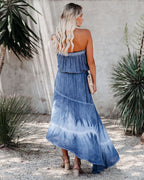 Ocean Breeze Strapless Tie Dye High Low Maxi Dress