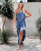 Ocean Breeze Strapless Tie Dye High Low Maxi Dress