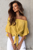Off-Shoulder Blouse Tie with Hem