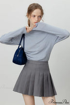 Off-Shoulder Draped Collar Waist-Cinched Knit Top