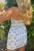 Off Shoulder Floral Print Lace-Up Boho Dress
