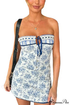 Off Shoulder Floral Print Lace-Up Boho Dress