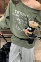 Off-Shoulder Graphic Letter Relaxed Sweatshirt