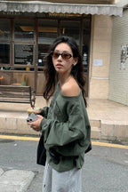 Off-Shoulder Graphic Letter Relaxed Sweatshirt