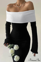 Off Shoulder Maxi Dress with Contrast