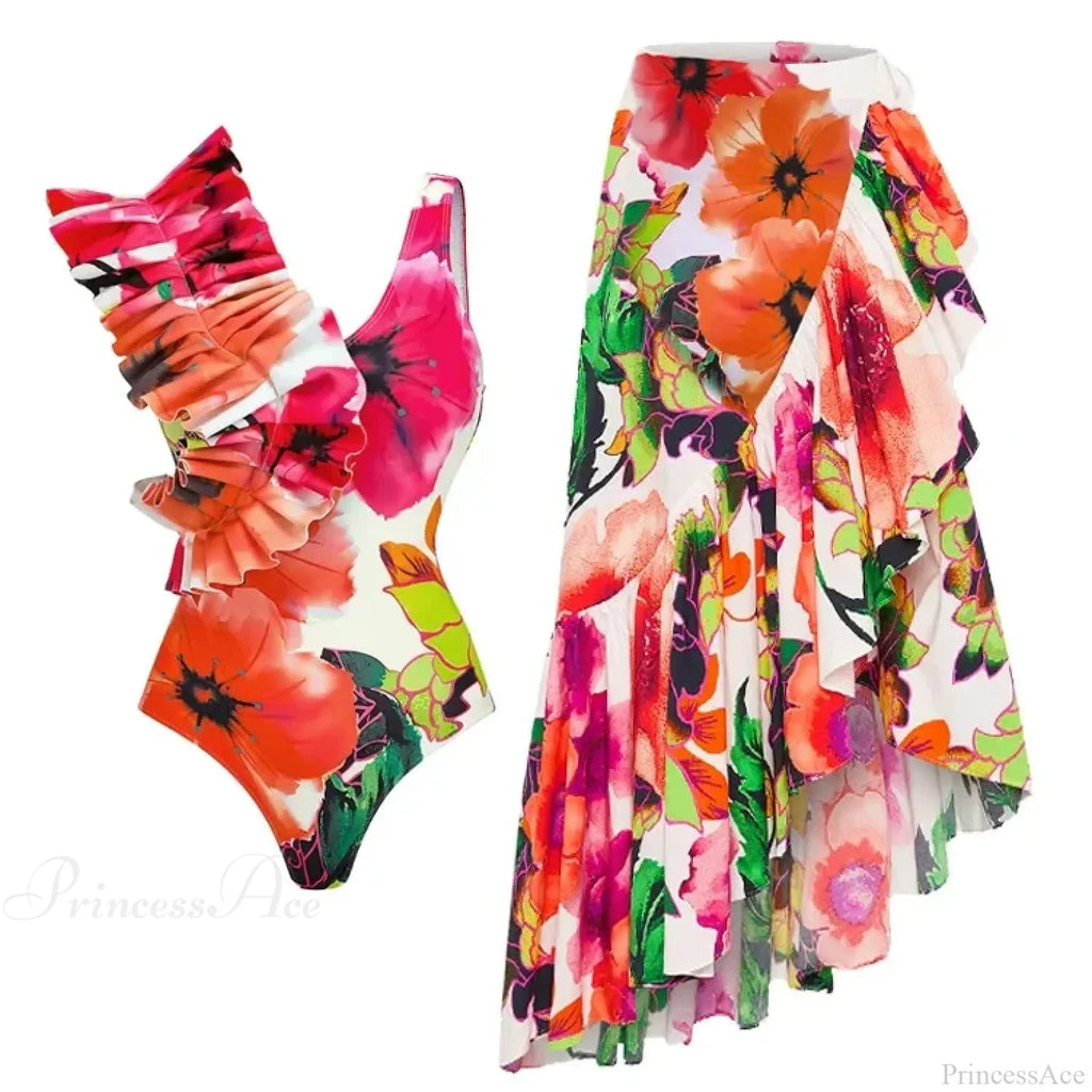 Off Shoulder Print Sarong Two Piece Set