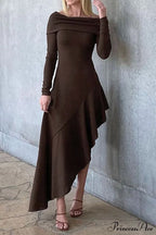 Off Shoulder Ruffle Hem Knit Dress