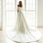 Off-Shoulder Satin Tail Wedding Dress