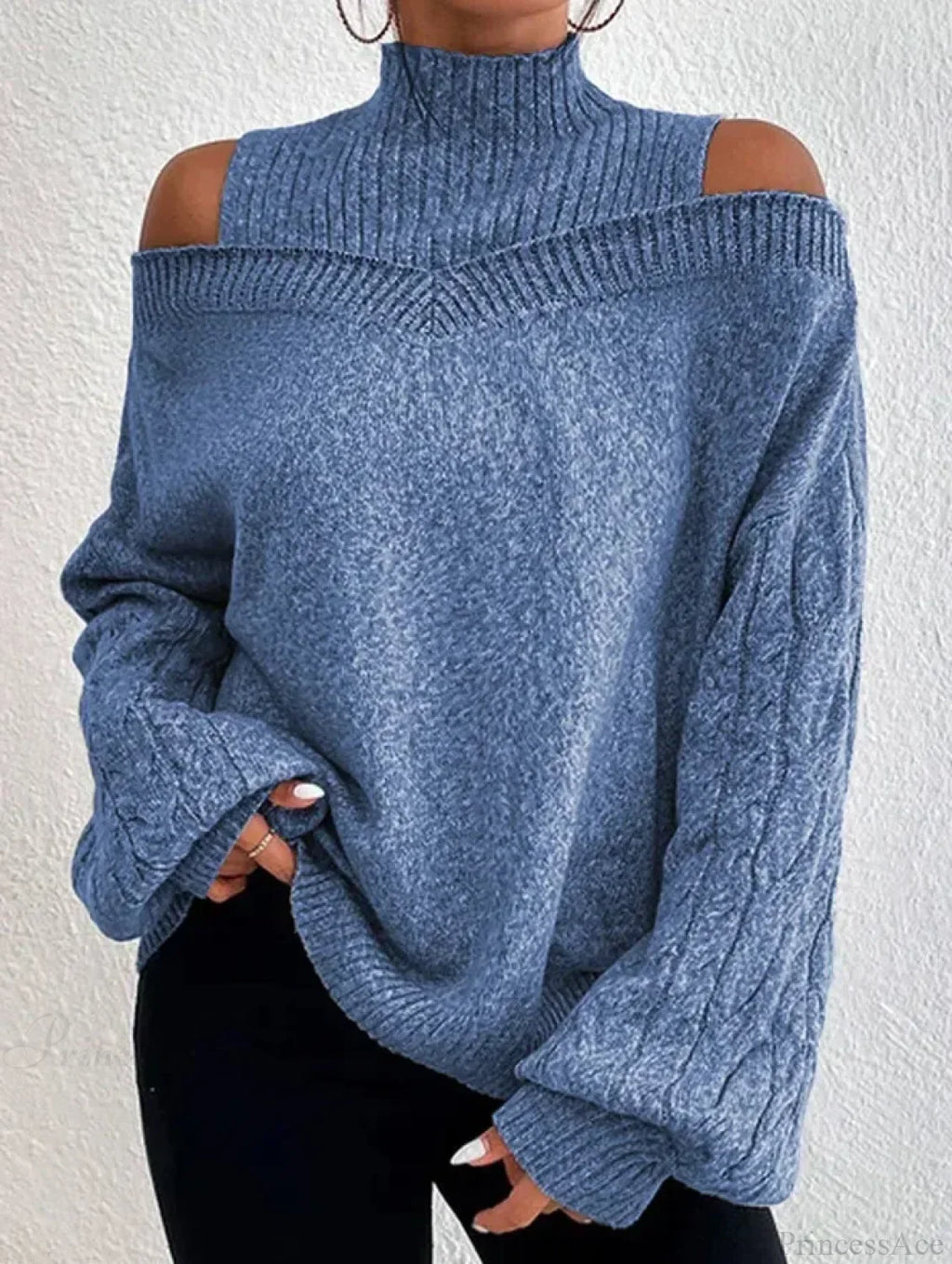 Off Shoulder Semi High Neck Knit Sweater