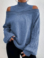 Off Shoulder Semi High Neck Knit Sweater