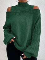 Off Shoulder Semi High Neck Knit Sweater