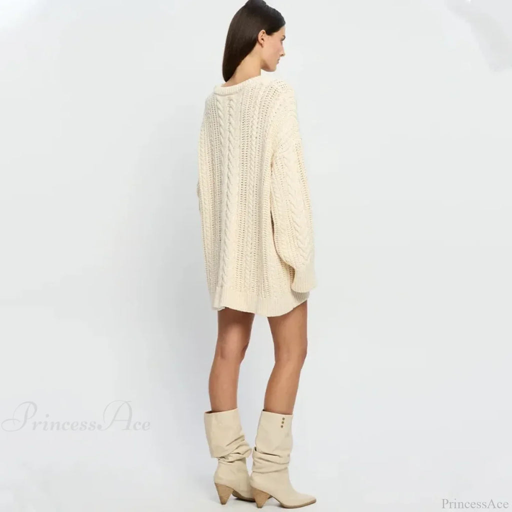 Off-Shoulder Solid Long Sleeve Knitted Sweater