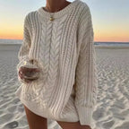 Off-Shoulder Solid Long Sleeve Knitted Sweater