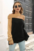 Off Shoulder Sweater with Contrast Colors