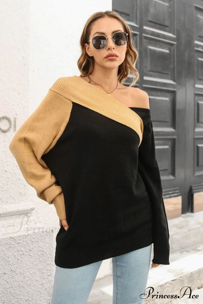 Off Shoulder Sweater with Contrast Colors