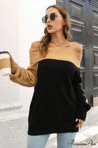 Off Shoulder Sweater with Contrast Colors