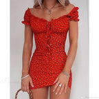 Off Shoulder Tie-Up Floral Print Ruffle Floral Dress
