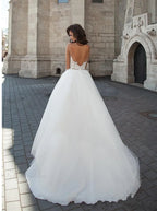 Off-Shoulder V-Neck Sheer Wedding Dress
