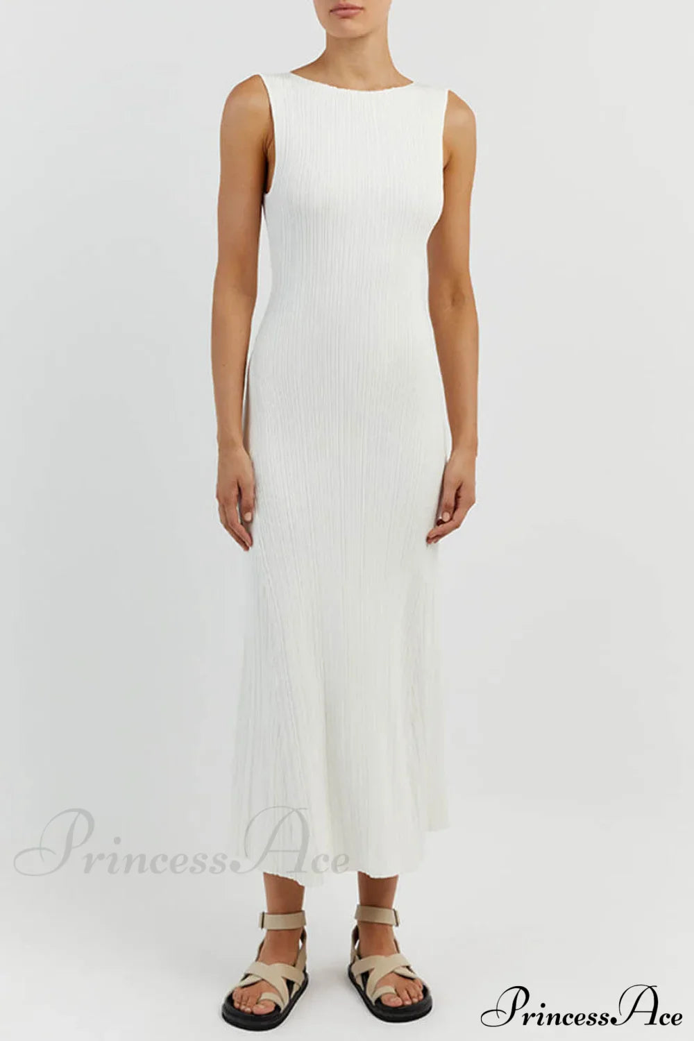 Off-White Sleeveless Stylish Midi Dress