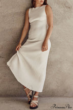 Off-White Sleeveless Stylish Midi Dress