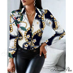 Office Lady Print Button Shirts
