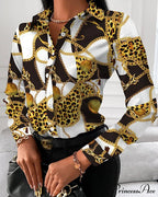 Office Lady Print Button Shirts