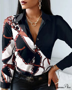 Office Lady Print Button Shirts