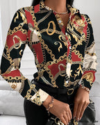 Office Lady Print Button Shirts